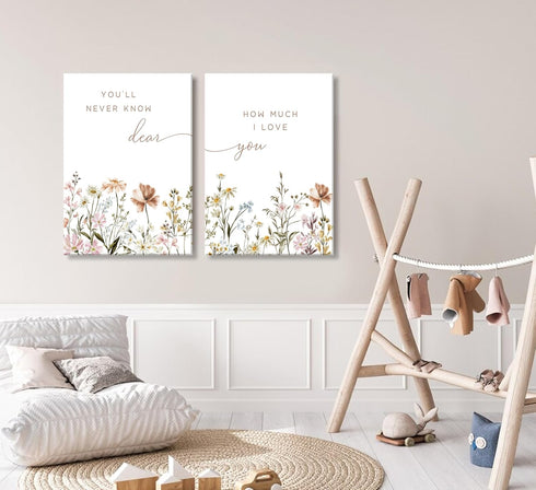 2 Pcs Wildflower Nursery Canvas Wall Art Flower Botanical Sentence Poster Painting Picture Wall Decor Boho Girl
