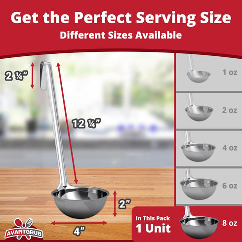 Super Sturdy Ergonomic 8 Oz. Stainless Steel Soup Ladle, 1 Pk. Best Kitchen Accessories for Serving Soups