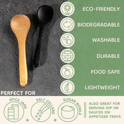BambooMN Brand 10pcs Carbonized Brown 3.5" Round Head Small Solid Bamboo Spoons