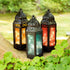 LampLust Moroccan Lantern with Lights - 11 Inch Decorative Indoor Lantern with LED Fairy Lights, Black Metal & Red Glass