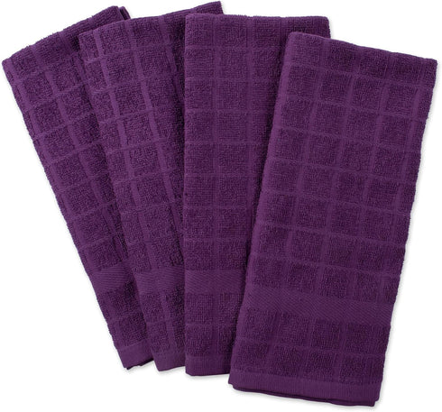 DII Basic Terry Collection Windowpane Dishtowel Set, 4 Piece, Eggplant Solid, 16x26