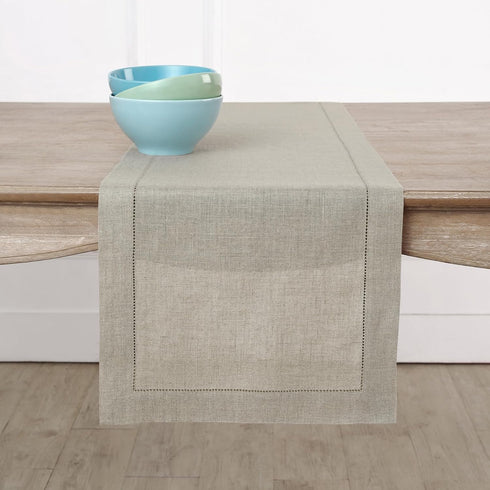 Solino Home Natural Linen Table Runner - 90 Inches Long, 100% Pure Linen Hemstitch for Dining, Summer, Fall