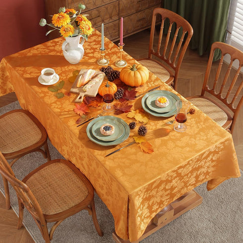 60 102 Inch SASTYBALE Thanksgiving Maple Leaves Jacquard Tablecloth Non Slip Wrinkle-Resistant Table Cover for Autumn