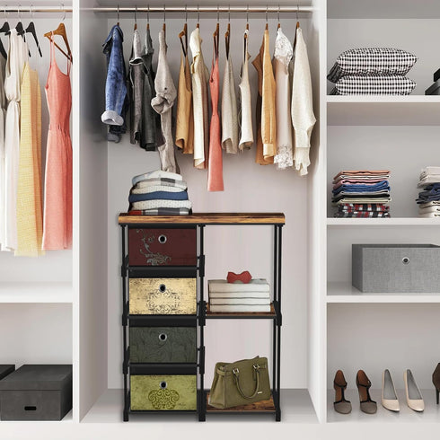 Small Fabric Dresser with 2-Tier Side Shelf, 4 Drawers Storage Units for Bedroom, Hallway Entryway Storage Cabinet