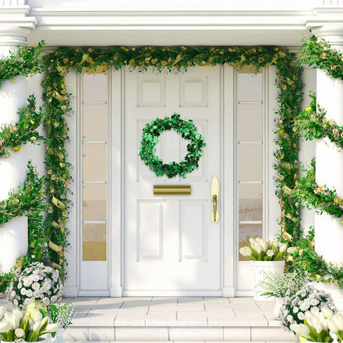 Whaline 3 Pack St. Patrick’s Day Green Tinsel Garland with Shamrock Wreath, Wire Garland, Leprechaun Hat