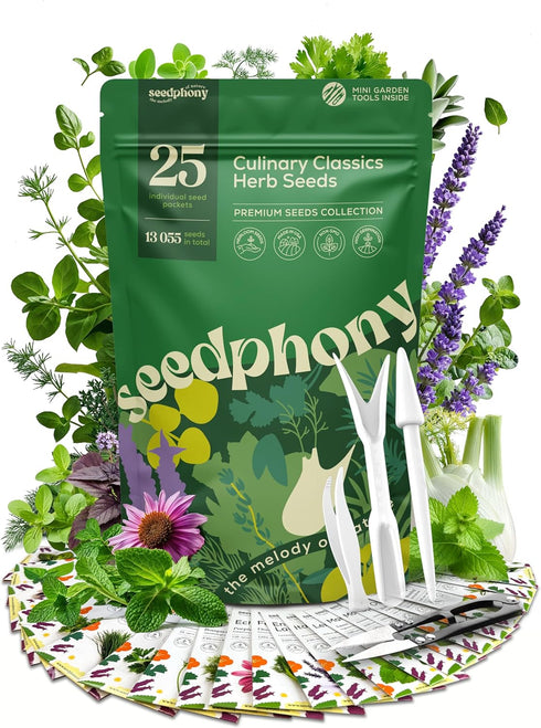 25 Culinary Herb Seeds Variety Pack - 13,055+ Non-GMO Heirloom Herbs Seeds
