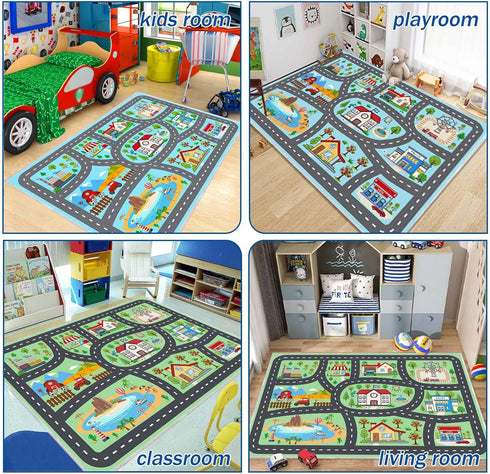47''x71'' Kids Rug Car Rugs Playmat for Kids Toy Cars for Playroom Classroom Kid Room, Educational Rugs with Non-Slip