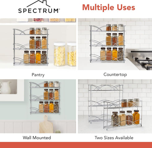 Spectrum Diversified 3-Tier Spice Rack Shelf Organizer for Kitchen, Pantry, Bathroom, or Closet, Black