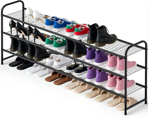 Ekisemio 3-Tier Long Metal Shoe Rack, Wide Stackable Shoe Organizer for Closet