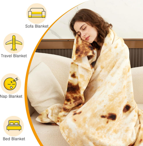 80in 2.0 LetsFunny Burrito Tortilla Throw Blanket, Double Sided Burritos Taco Tortilla Wrap Blankets for Women Men Teen