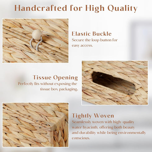 Water Hyacinth Hand Towel Box Cover Compatible with Disposable Paper Hand Towels, Wicker Paper Towel Holders, Hand