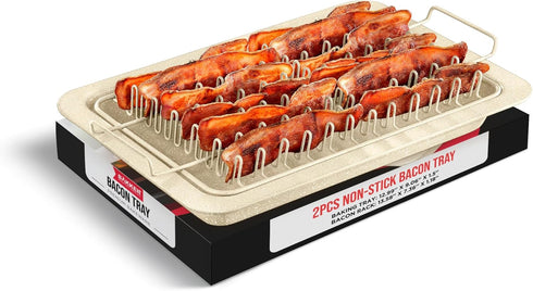 Bacon Tray - 2-Piece Set, Durable Non-Stick Cooking Tray for Bacon, White Stone Tray and Carbon Steel