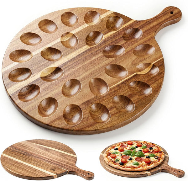 HANSGO Deviled Egg Platter, Wooden Round Deviled Egg Charcuterie Board Tray Holder