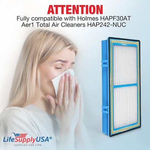 LifeSupplyUSA True HEPA Filter Replacement for Holmes HAPF30AT Aer1 Air Purifier