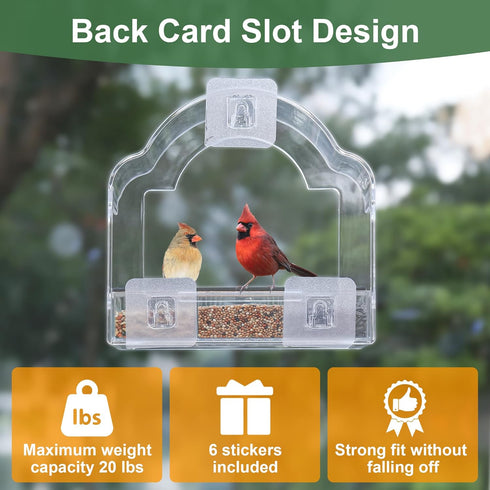 Window Bird Feeders for Outside, Clear Acrylic Bird Feeder with 3 Strong Adhesive Sheets for Wild Bird Watching