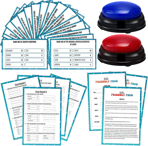 Christian Bible Friendly Feud Game with 2 Answer Buzzers, Religious Feud Card