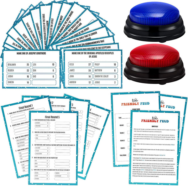 Christian Bible Friendly Feud Game with 2 Answer Buzzers, Religious Feud Card