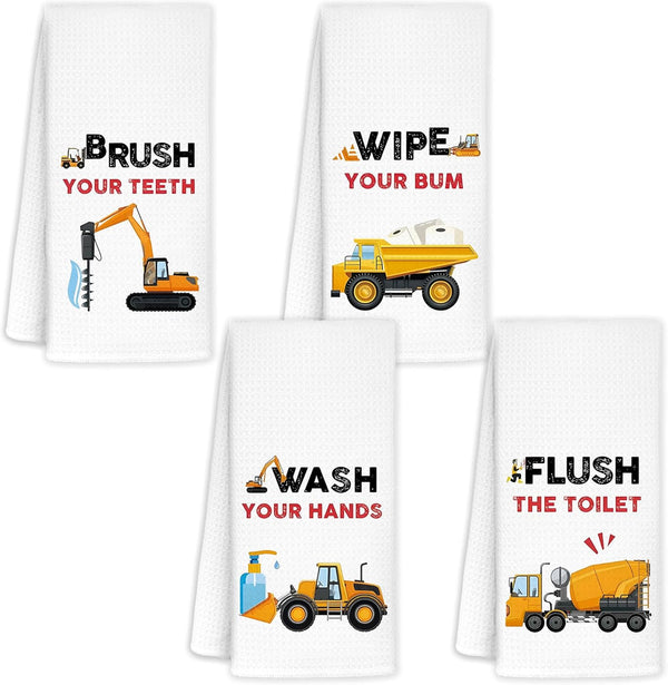Kids Construction Decor, Truck Towels for Kids Bath Towels 16x24 Bathroom Decor
