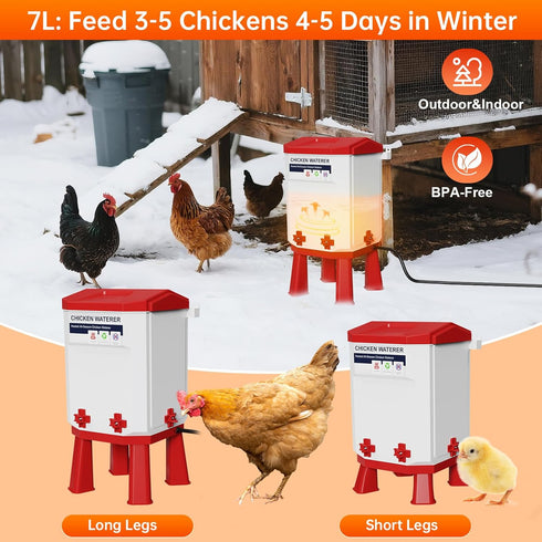 Ganggend 2 4 Heated Chicken Waterer, Gallon Thermostatic Poultry Drinker with Nipples, Outdoor Winter Water Heater