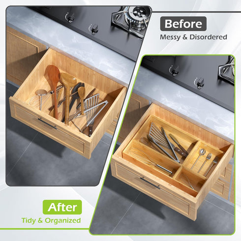 Bathroom Drawer Organizer Trays, 8 PCS Bamboo Stackable Drawer Bins for Kitchen Utensils and Makeup
