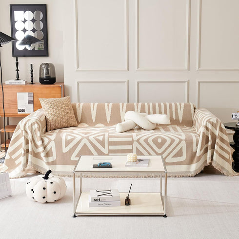 71"x91", 1 VClife Bohemian Aztec Accent Chair Cover Beige White Geometric Tribal Chenille Armchair Slipcover Reversible