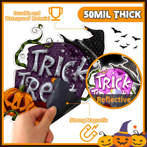 16 Pcs Halloween Reflective Car Magnets, Pumpkin Bat Stickers for Refrigerator, Garage Door Decor