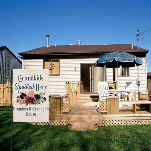 ZJXHPO Grandparents Garden Flag, Spoiled Here Grandma & Grandpa's House Outdoor Yard Banner