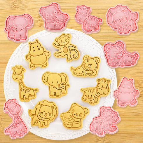 8 Pcs Cookie Cutters, 3D Cookie Cutter with Plunger Stamp, Animal Shape Molds for Kids Baking Decorations