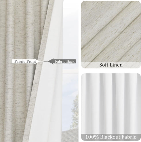UHITECH Oatmeal Linen Blackout Curtains, 54 Inches Long, 2 Panels Set, Natural Modern