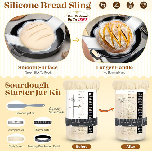 VEDALIO Sourdough Starter Kit, Sourdough Bread Baking Supplies, Bread Proofing Basket, Sourdough Kit for Modern Home