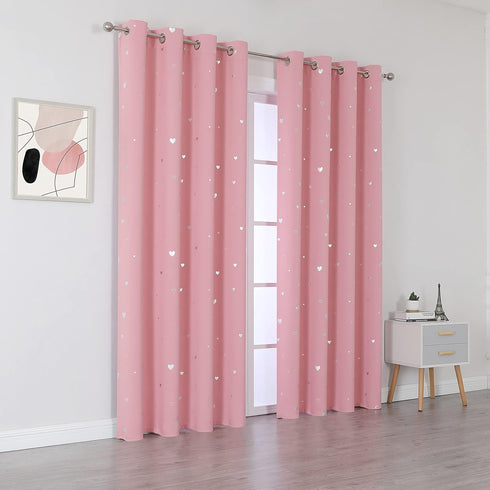 Grommet 2 pink/52Wx108L SMILE WEAVER Pink Kids Curtains for Girls Bedroom Silver Print Window Drapes Soft Thick Thermal
