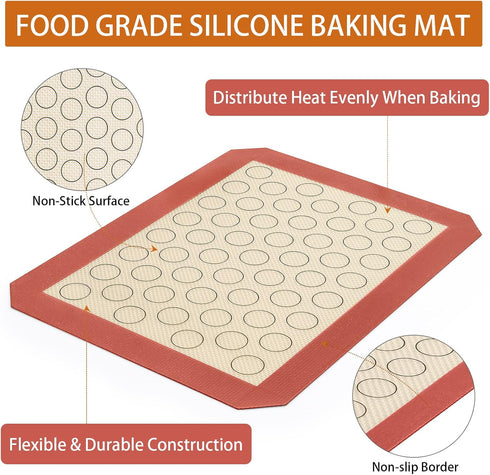 Baking Sheet with Silicone Mat Set of 4 - 2 Sheets + 2 Mats, Deedro Stainless Steel Baking Pan
