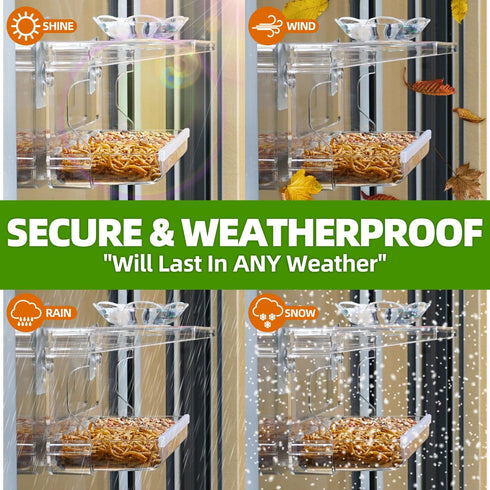 Window Bird Feeder with Non-Marking Self-Adhesive Hooks - Clear Transparent Bird House for Outside