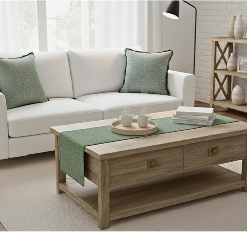 14x36 inch Coffee Table Runner Short Table Runner with Decorative Stitched Edge Natural Cotton Fabric Small Dresser