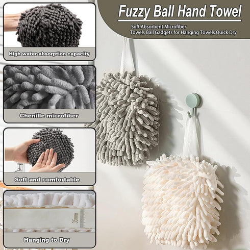 16-Pack 7.1 Inch (8 8 Chenille Fuzzy Ball Hand Towels, Soft Absorbent Microfiber Towels, Quick-Dry Cleaning Cloths