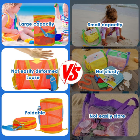 2Pcs (10.5L/2.77Gallon), Foldable Toy Storage Bag, Large Capacity Sea Shell Bags for Beach Portable Toy Storage Bag