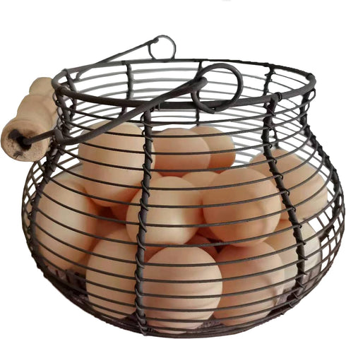 LINCOUNTRY. Farmhouse Wire Egg Baskets for Gathering Fresh Egg With Handle, Round