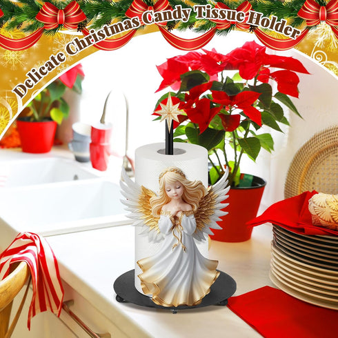 Countertop Shellwei Christmas Angel Paper Towel Holder with Round Base Christmas Bathroom Decor Xmas Gifts Rustic Angel