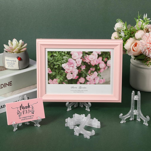 Wilzing 100 Pieces 3 Inch Clear Plastic Easel Stands, Mini Acrylic Plate Stand Holders for Display Picture Frame,