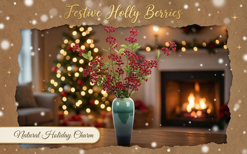 5 30.7" Pcs Artificial Holly Berries - Christmas Tree Decorations, Realistic Red Berry Stems for Wreaths & Holiday
