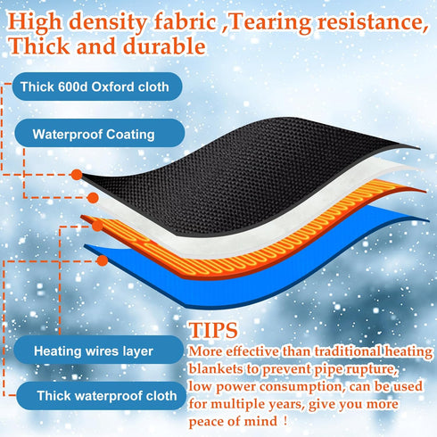 2pcs 6.2ft 8.8"6.7" Heated Outdoor Faucet Covers for Winter, Heavy Duty Water Spigot Socks with Cable Energy Saving