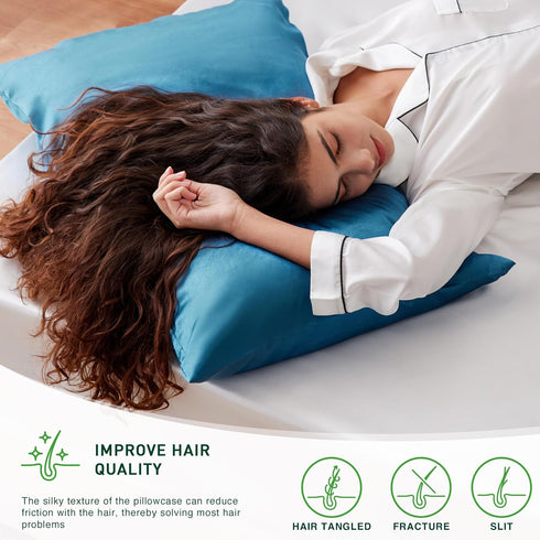 Love's Cabin King Size Satin Pillowcase Set of 2, Cooling Pillow Covers for Hair and Skin, 20x36 inches, Teal