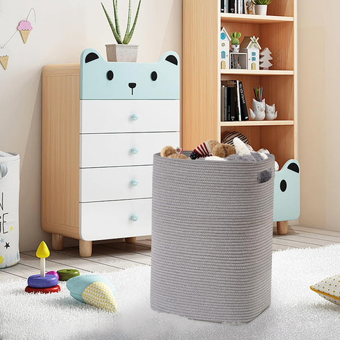 Large Gray Laundry Hamper, 16"x13"x22", Tall Woven Cotton Rope Basket for Dirty Clothes, Soft Laundry Bin, 75L