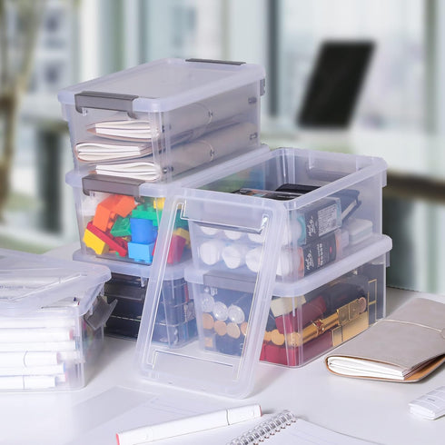 Citylife 4 Packs Small Storage Bins with Lids, 3.2 QT Plastic Containers for Organizing Stackable Clear Storage Boxes