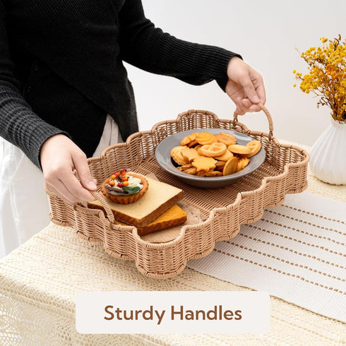 15 "11 "2 GRANNY SAYS Scalloped Edge Rectangle Wicker Serving Tray, Coffee Table Tray, Serving Trays with Handles
