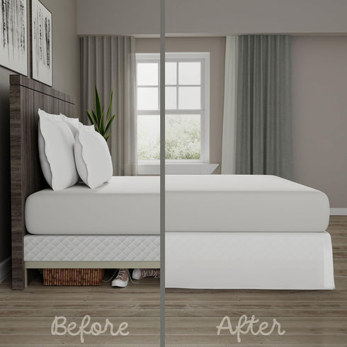 TodaysHome Microfiber Classic Tailored Bed Skirt Dust Ruffle, Queen, White - TOH25014WHIT03