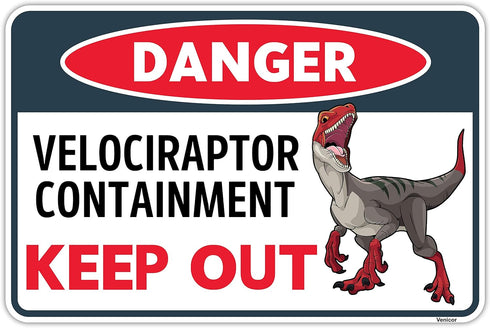 Venicor Velociraptor Dinosaur Sign Decor, 8 x 12 Inches Aluminum Raptor Dinosaur Room Decor for Boys Kids