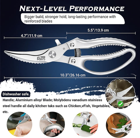 Heavy Duty Poultry Shears Meat Shears with Non-Slip Handle | Kitchen Shears for Chicken, Turkey, Bone, Vegetables