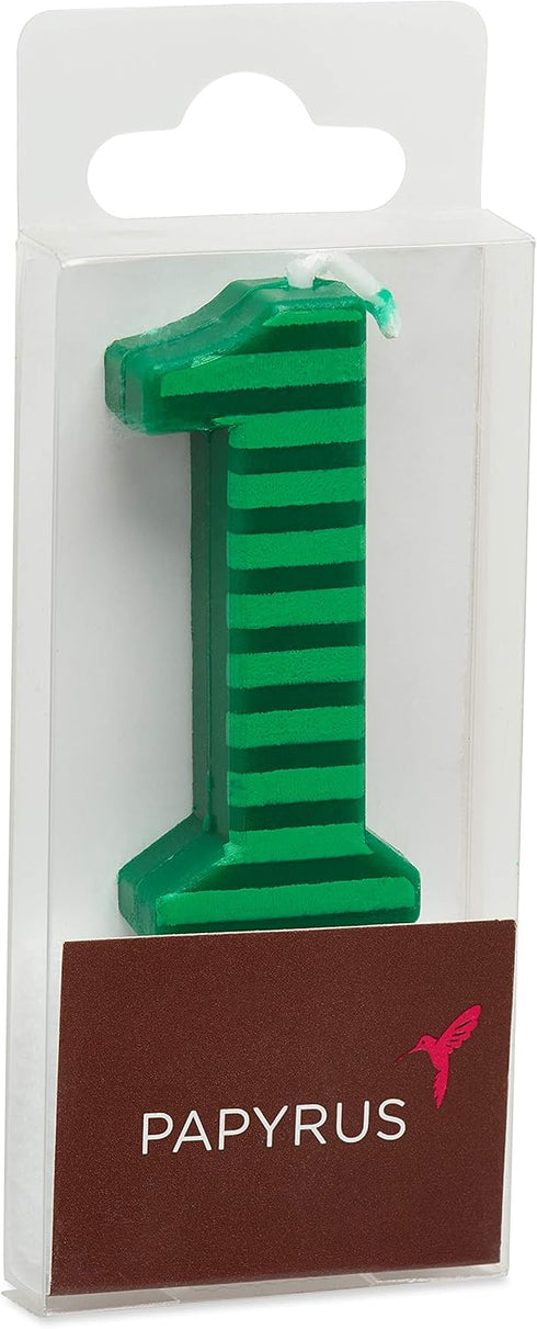 Papyrus Number 1 Birthday Candle, Green Stripes, 1-Count
