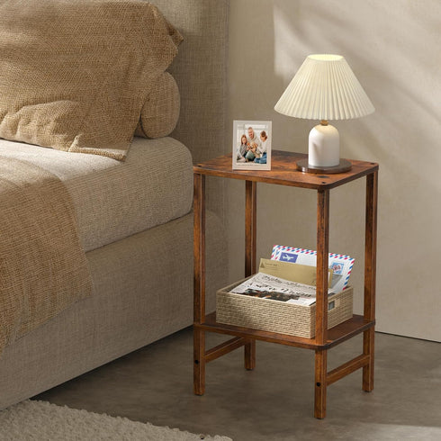 2-Tier YUFAM Side Table End Table Tall Night Stand for Living Room Bedroom Bathroom Office Furniture Brown